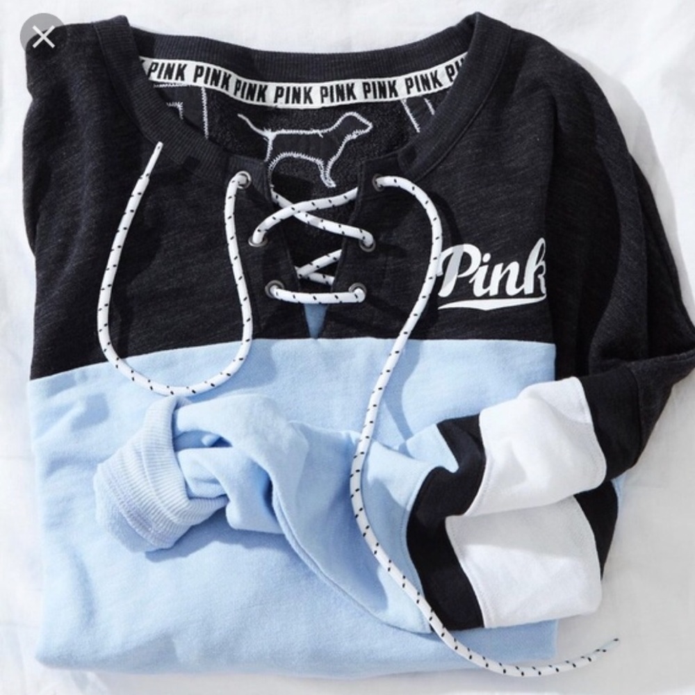 Light blue VS PINK lace up sweatshirt